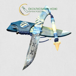 БЛАКИТНА АКУЛА авторський ніж ручної роботи Павла Гончаренка, сталь Damasteel, 59-60 HRC