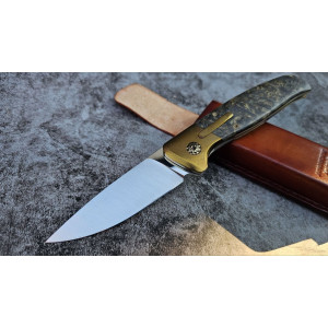 ЗОЛОТИЙ НАПІВАВТОМАТ авторський складаний ніж роботи Androshchuk Knives зі сталі CPM S125V, 65 HRC. Photo 2